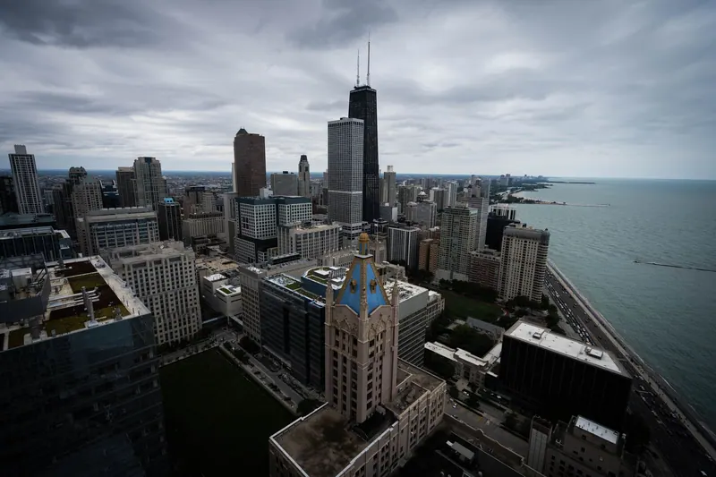 An aerial view of the Chicago skyline