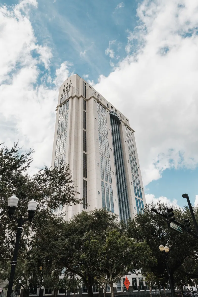 A modern government building with a glass facade