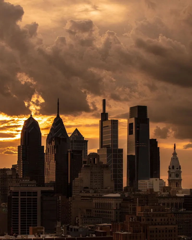 Philadelphia skyline at sunset