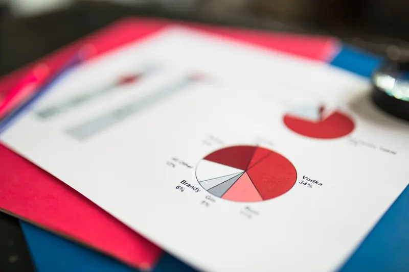 Close-up of a financial pie chart on colorful paper