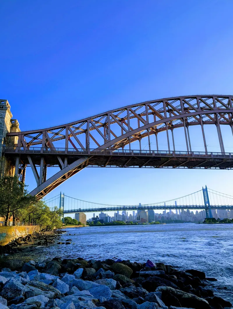 Hell Gate and RFK bridges with the New York City skyline