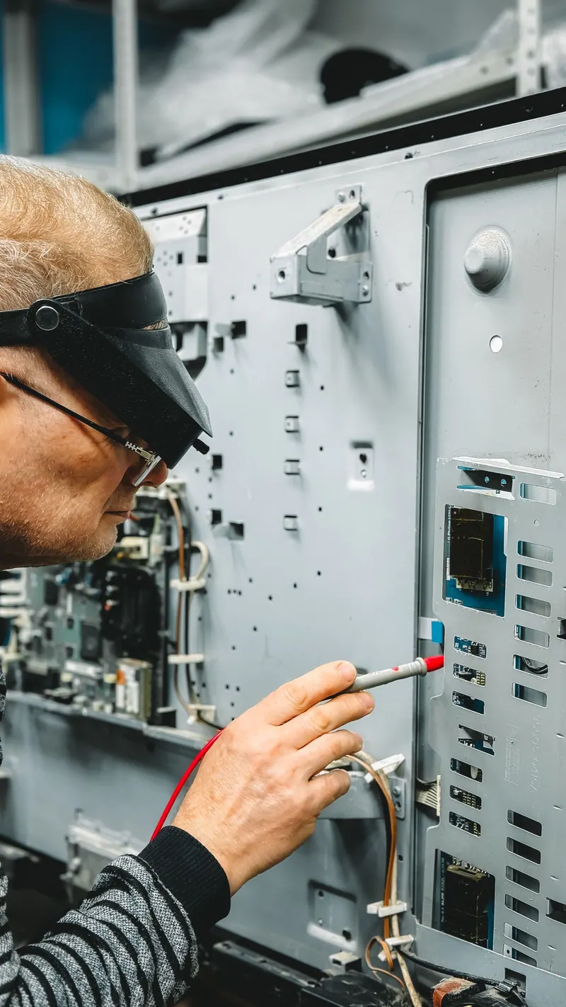 A technician working beside electronic equipment